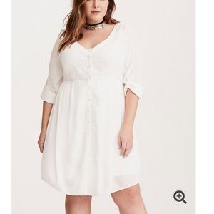 EMBROIDERED GAUZE SHIRT DRESS